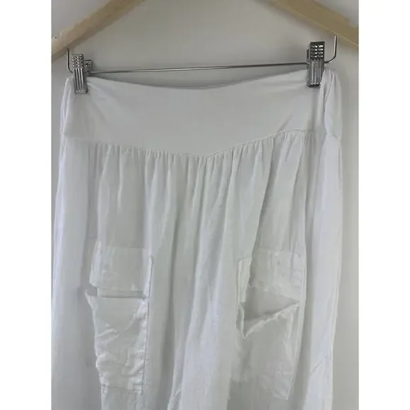 TG.U 100% Linen EXTRA Wide Leg Pant Italy Lagonlook Coastal Beachy Pockets White - Picture 3 of 11